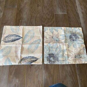 Ivory Sunflower and Leaf Square Home Decor Throw Pillow Case Covers Pair of 2